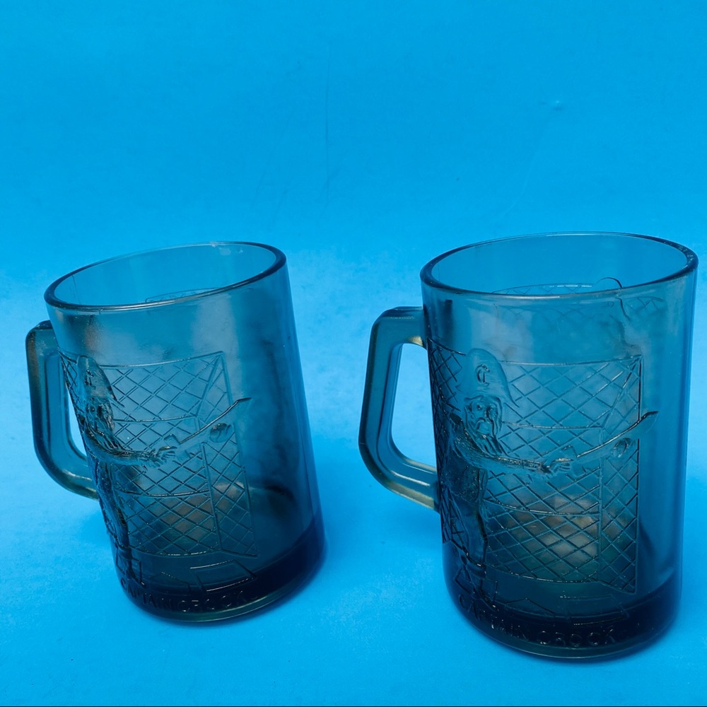 2 Vintage Captain Crook Glass Mug McDonalds Smokey Grey 1970’S Pirates Mugs